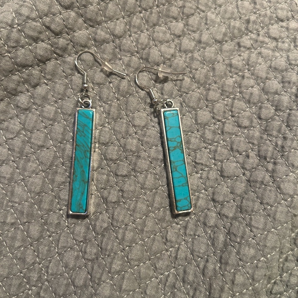 Turquoise and Silver Bar Earrings